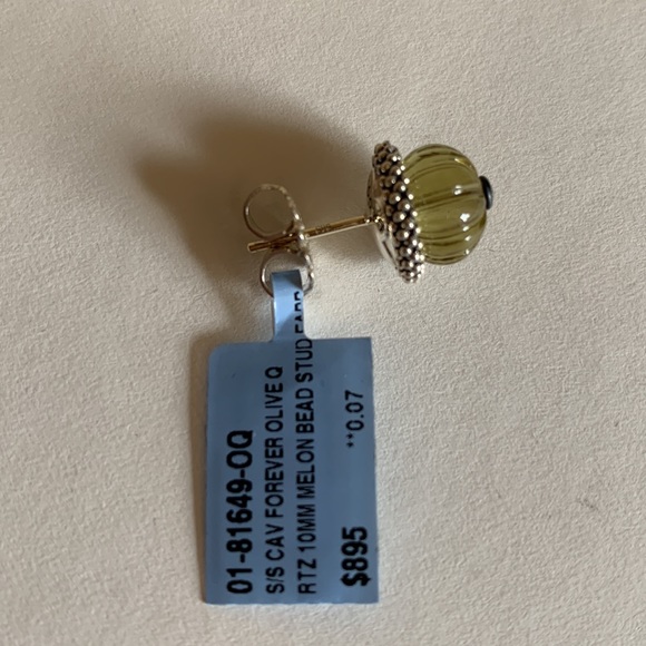 LAGOS S/S caviar forever olive quartz 10 mm watermelon bead stud earrings - Picture 7 of 8